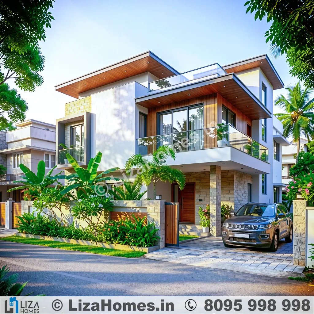 3D house design and architectural 3D visualization - Modern house elevation portfolio by Liza Homes Bengaluru