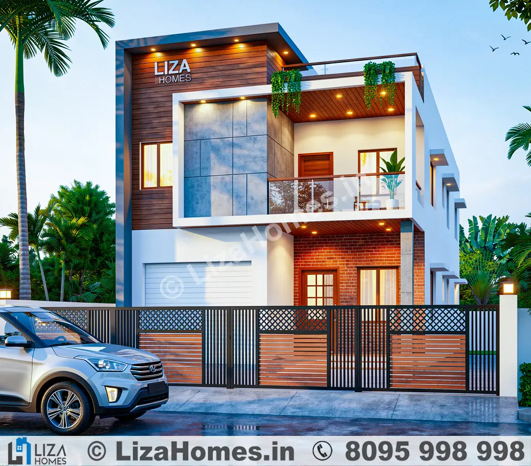 Architectural 3D visualization - Modern G+1 stylish bungalow front elevation design
