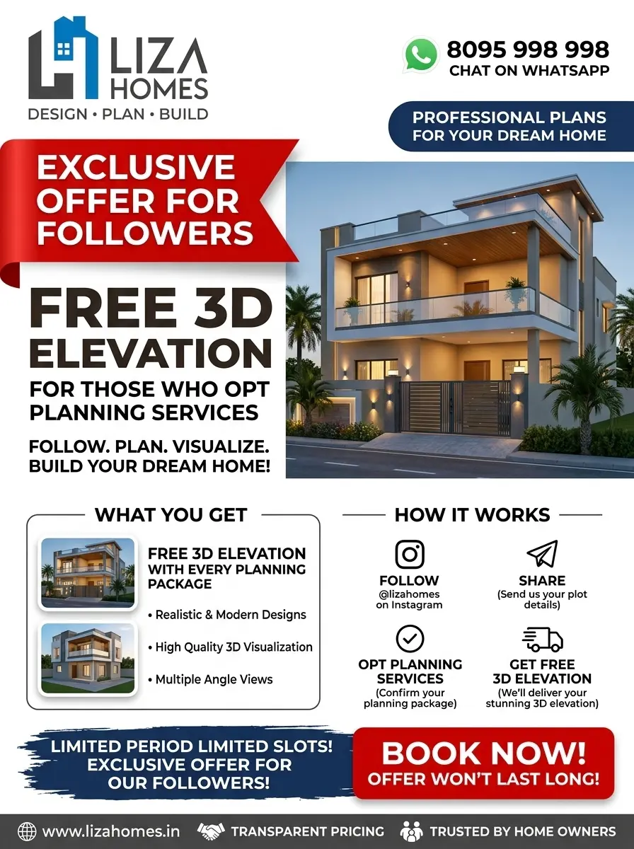 Liza Homes Special Offer - Free 3D Elevation with Architectural House Planning Services for 30x40 House Construction in Bangalore 2026
