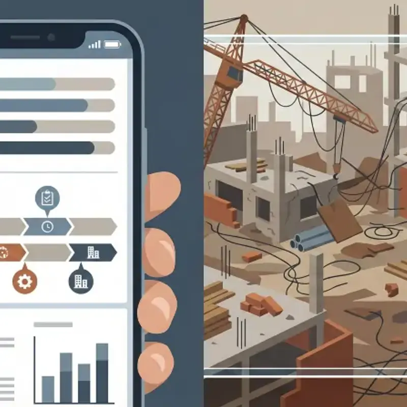 Illustration showing the disconnect between construction apps and ground reality