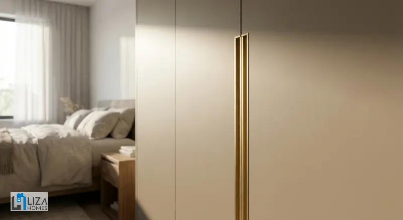 Luxury bedroom wardrobe with seamless 1mm textured laminate finish