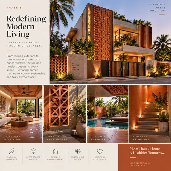 Architectural comparison matrix of natural terracotta cladding vs exposed brick tiles vs HPL composite panels on house elevations
