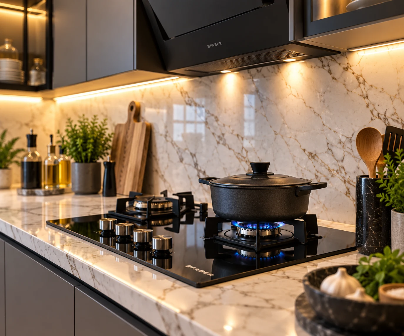 Faber Hob & Marble Backsplash - The Lumina Culinary Suite (Project LP02)