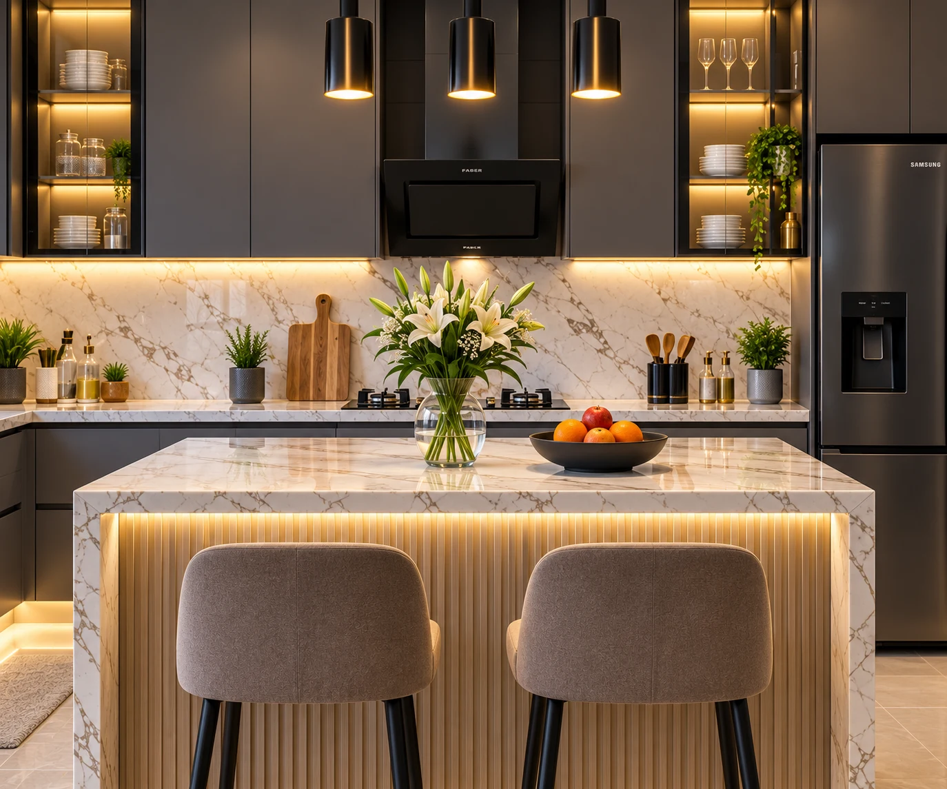 Island Breakfast Bar & Floral Centerpiece - The Lumina Culinary Suite (Project LP02)